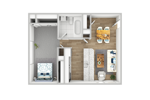 Floor plan for 1 bed, 1 bath, 630 sqft